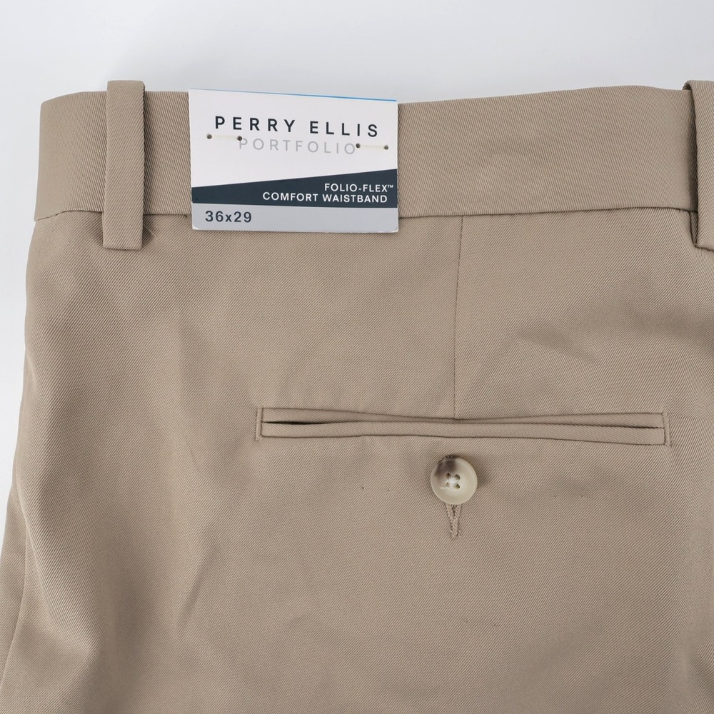 NEW Perry Ellis Portfolio Modern Fit Folio-Flex Dress Pants Khaki Mens 36x29